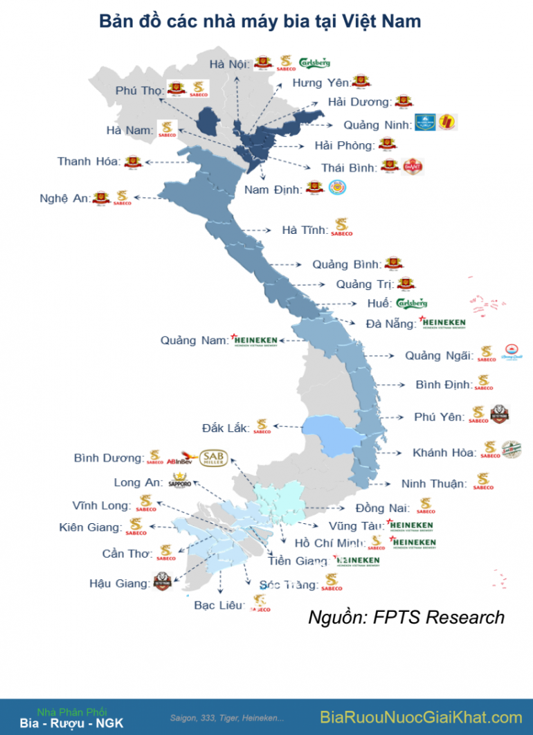 Bản đồ vị trí các nhà máy sản xuất bia tại Việt Nam