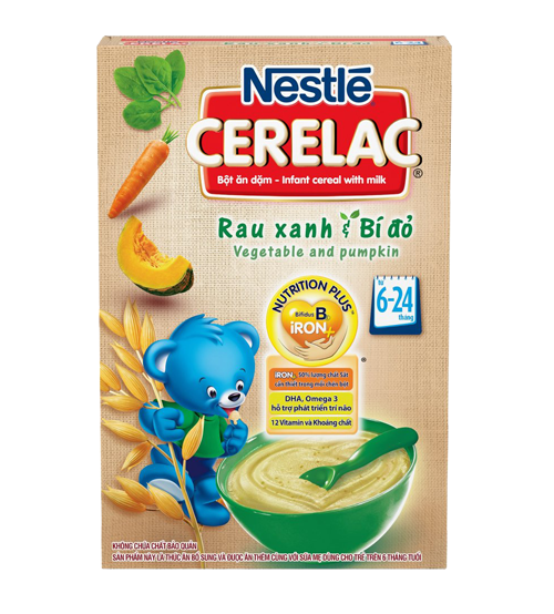 Bột ăn dặm Nestlé CERELAC Rau xanh và bí đỏ - hộp giấy 200g